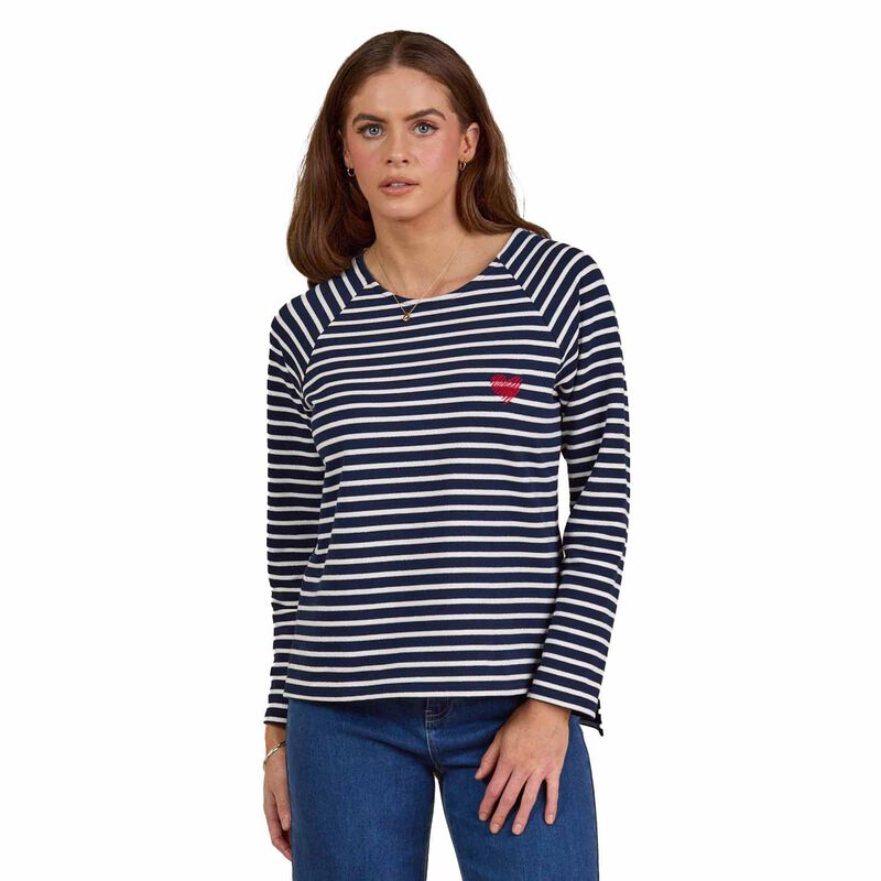 Vassalli Round Neck Long Sleeve Button Back Top With Heart Emb image number 0